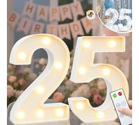 Vimlits Light Up Numbers 25th Birthday Decorations, LED Number Lights Lighted Number Sign for Party Backdrop Wedding Anniversary Remote Wall Table Decor - Cool White & Warm White 25