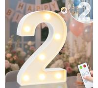 Vimlits Light Up Numbers 2nd Birthday Decorations for Girls, LED Number Lights Lighted Number Sign for Party Backdrop Wedding Anniversary Remote Wall Table Decor - Cool White & Warm White 2