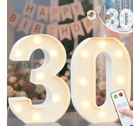 Vimlits Light Up Numbers 30th Birthday Decorations, LED Number Lights Lighted Number Sign for Party Backdrop Wedding Anniversary Remote Wall Table Decor - Cool White & Warm White 30