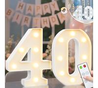 Vimlits Light Up Numbers 40th Birthday Decorations, LED Number Lights Lighted Number Sign for Party Backdrop Wedding Anniversary Remote Wall Table Decor - Cool White & Warm White 40