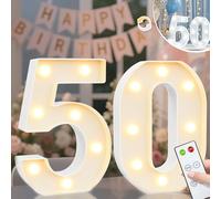 Vimlits Light Up Numbers 50th Birthday Decorations, LED Number Lights Lighted Number Sign for Party Backdrop Wedding Anniversary Remote Wall Table Decor - Cool White & Warm White 50