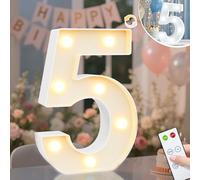 Vimlits Light Up Numbers 5th Birthday Decorations for Girls, LED Number Lights Lighted Number Sign for Party Backdrop Wedding Anniversary Remote Wall Table Decor - Cool White & Warm White 5
