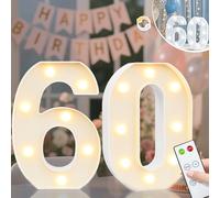 Vimlits Light Up Numbers 60th Birthday Decorations, LED Number Lights Lighted Number Sign for Party Backdrop Wedding Anniversary Remote Wall Table Decor - Cool White & Warm White 60