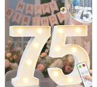 Vimlits Light Up Numbers 75th Birthday Decorations, LED Number Lights Lighted Number Sign for Party Backdrop Wedding Anniversary Remote Wall Table Decor - Cool White & Warm White 75