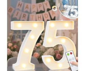 Vimlits Light Up Numbers 75th Birthday Decorations, LED Number Lights Lighted Number Sign for Party Backdrop Wedding Anniversary Remote Wall Table Decor - Cool White & Warm White 75