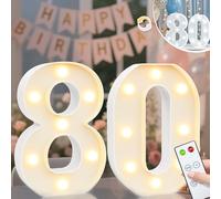 Vimlits Light Up Numbers 80th Birthday Decorations, LED Number Lights Lighted Number Sign for Party Backdrop Wedding Anniversary Remote Wall Table Decor - Cool White & Warm White 80