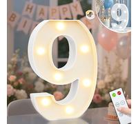 Vimlits Light Up Numbers 9th Birthday Decorations for Girls, LED Number Lights Lighted Number Sign for Party Backdrop Wedding Anniversary Remote Wall Table Decor - Cool White & Warm White 9