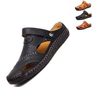 Vimlo Mutlon Sandals Men's Casual Closed Toe Leather Handmade Sandals Summer Soft Mules Mutlon Leather Classic Sandals Slipper Outdoor (Color : Black, Size : 48)