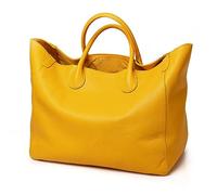 Vimlo Oversize Tote Bags for Women Genuine Leather Handbags and Purses Extra Large Capacity Cowhide Shopper Bag Bucket Purse for Work Travel (Color : Yellow)