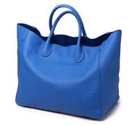 Vimlo Oversize Tote Bags for Women Genuine Leather Handbags and Purses Extra Large Capacity Cowhide Shopper Bag Bucket Purse for Work Travel (Color : Blue)