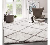 VIMODA High Pile Soft Living Room Rug Skandi Design Diamond Pattern Grey Cream Dimensions: 150 cm Square, White