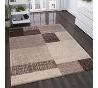 VIMODA living room rug, short pile, in beige brown, designer rugs, modern tile look, checked, easy care, dimensions: 80 x 150 cm