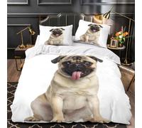 VIMOOR 3D Pug Bedding Set Dog, Animal Double Size Duvet Cover Set Kids Boys Girls Soft Microfiber Quilt Cover with Zipper Closure Luxury Bedroom Decor 3 Pcs with 2 Pillowcases,200x200