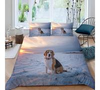 VIMOOR Childrens Double Duvet Cover Beagle Dog Bedding Set 3PCs Animals Pets Ultra Soft Microfiber with 2 Pillowcases and Zipper Closure Decor Dog Bedspread Cover for Kids Boys Girls Summer,155x220