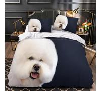 VIMOOR Childrens Double Duvet Cover Bichon Frise Bedding Set 3PCs Dog, Animal Ultra Soft Microfiber with 2 Pillowcases and Zipper Closure Decor Bedspread Cover for Kids Boys Girls winter,155x220