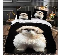 VIMOOR Childrens Single Duvet Cover Shih Tzu Bedding Set 3PCs Dog, Animal Ultra Soft Microfiber with 2 Pillowcases and Zipper Closure Decor Bedspread Cover for Kids Boys Girls Teens,winter