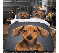 VIMOOR Dachshund Duvet Cover Single Size 3D Dog, Animal Bedding Set with 2 Pillowcases for Kids Boys Girls Teens Soft Microfiber Quilt Cover 3PCs with Zipper Closure Easy Care,winter,135x200