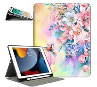 Vimorco Case for iPad 5th/6th Generation, for iPad 9.7 inch 2017/2018, for iPad Air 1/2, Premium Leather Protect Smart Covers,Pencil Holder, Adjustable Stand with Auto Wake/Sleep, Hummingbird Flowers