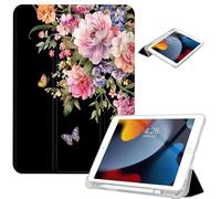 Vimorco for iPad 5th/6th Generation Case 9.7 Inch 2017/2018, for iPad Air 1/2 Case 2013/2014, Pencil Holder/2 Viewing Stands/Typing Stand/Slim, Cover for iPad 5/6 Gen, Pink Flower Butterfly