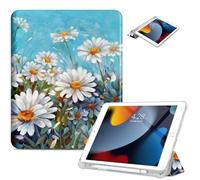 Vimorco for iPad 9th/8th/7th Generation Case 10.2 Inch, for iPad Pro 10.5 Inch Case Pencil Holder/2 Viewing Stands/Typing Stand/Slim for iPad Pro 10.5 Cover/iPad Air 3rd Generation Cover, White Daisy