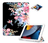 Vimorco for iPad 9th/8th/7th Generation Case 10.2 Inch, for iPad Pro 10.5 Inch Case Pencil Holder/2 Viewing Stands/Typing Stand/Slim for iPad Pro 10.5 Cover/iPad Air 3rd Generation Cover, Flower Bird
