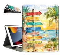 Vimorco for iPad 9th/8th/7th Generation Case 10.2 Inch, for iPad Pro 10.5 Inch Case Pencil Holder/4 Viewing Stands/Typing Stand/Slim for iPad Air 3rd Generation Cases, Beach View Path