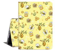 Vimorco Hybrid Case for iPad 9th/8th/7th Generation 10.2 inch 2021/2020/2019 Released, Soft Rubber Cover with Folio Shell, Multi-Angle View Adjustable Stand Auto Wake/Sleep, Yellow Bees