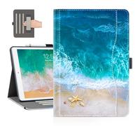 Vimorco iPad 9th/8th/7th Generation Case, 9th Generation iPad Case with Pencil Holder/Hand Strap/Pocket, iPad 10.2 Case Adjustable Angle, iPad Cover 9th Generation Case Auto Sleep/Wake, Ocean Beach