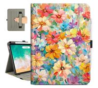 Vimorco Leather Case for iPad Pro 11 inch M5/M4 2025/2024,Pu Leather Protective Adjustable Stand Cover, Hand Strap,Card Pocket with Pencil Holder, Auto Wake/Sleep,Oil Painting Flowers
