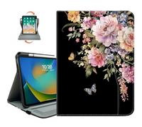 Vimorco Rotating Case for iPad A16 11th/10th Generation 2025/2022, for iPad A16 Case 11th/10th Generation 360 Degree Rotating, 4 Viewing Angles, Pencil Holder/Hand Strap/Pocket,Black Flower Butterfly