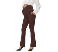 VIMPEP Smooth Feeling Flare Maternity Leggings Over The Belly Pregnancy Bootcut Yoga Pants Petite/Regular with Pockets 303, Brown, Large