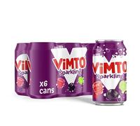 Vimto Fizzy Fruit Juice Drink - Blackcurrant, Grape & Raspberry - 6 x 330ml Cans - Vegetarian - Sparkling Mixed Fruit Flavour - Real Juice from Concentrate