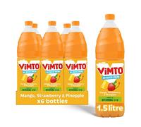Vimto Mango, Strawberry & Pineapple Squash 1.5L (Pack of 6) - Real Fruit Juice Concentrate, No Added Sugar, Refreshing Tropical Flavour, Dilutable Soft Drink
