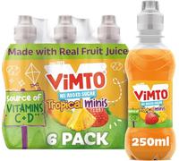 Vimto No Added Sugar Tropical Minis Mixed Fruit Juice Drink 6 x 250ml - Tropical Flavoured Low Calorie Juice Drink Multipack, Ready-to-Drink Cans