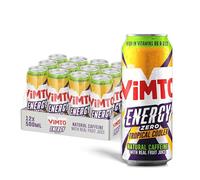 Vimto Tropical Twist Energy Drink 500ml Cans (12 Pack) - No Added Sugar, Real Fruit Juice, Natural Caffeine & B Vitamins - Fruity Prime Energy Boost, Sparkling Drink