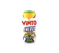 Vimto Tropical Twist Energy Drink 500ml Cans (12 Pack) - No Added Sugar, Real Fruit Juice, Natural Caffeine & B Vitamins - Fruity Prime Energy Boost, Sparkling Drink