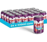 Vimto Zero Real Fruit, Blackcurrant, Grape & Raspberry - No Added Sugar Fizzy Fruity Soft Drink - Multipack Cans (24 X 330ml)