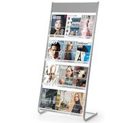 Vimunie Metal Magazine Rack Literature Display Rack, Floor Magazine Stand Literature Holder, Brochure Stand for Office Home Shop, 4-Tier（Silver）