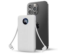 VIMYMTO Portable charger12000mAh External Battery Packs,Ultra Slim Small Power Bank with Built-in Cables,22.5W USB C Fast Charging LCD Display Clutch Charger for iPhone Android Cell Phones.(White)