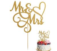 Vin Beauty Mr & Mrs Cake Topper Wedding Engagement Anniversary Cake Toppers Decorations Gold Glitter Bride and Groom Sign