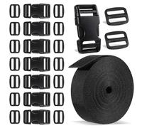 Vin Beauty Nylon Heavy Webbing Straps 5M x 25mm Black Backpack Chest Strap 8 Sets Flat Side Release Buckles and Tri-Glide Slides Clip Wide Nylon Webbing for DIY Bags Backpack Cargo Strapping