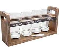 Vin Bouquet FIA 256 Beer Tasting Set with wood board and 4 glasses. Includes chalk marker.