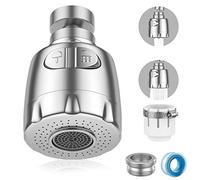 Vinabo Rompigetto Rubinetto Rocker 360° Swivel Water Saving Faucet Spray Head with 2 Modes, Adjustable Kitchen/Bathroom Sink Extension, 22/24mm Threaded Aerator Filter for Tap End Nozzle, Silver