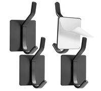 Vinabo 4-Piece Adhesive Hooks, Strong Self-Adhesive Double Hooks for Cupboards, Doors, Walls, No Drilling, Waterproof, Rustproof (Black)