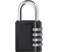 Vinabo VBS-4D, 4 Digit Padlock with Combination Code, High Performance Lock for Locker Shed, School, Gym, Hasp Cabinet (Black)