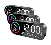 Vinabo Digital Alarm Clock with 7 Color Night Light, 4 Brightness Levels, Large LED Temperature Display, Voice Control, 12/24H, USB Port, Snooze, Power Off Memory (Black) (Pack of 3)