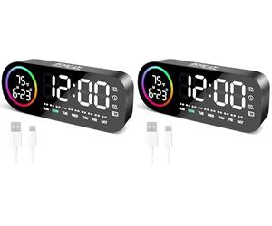 Vinabo Digital Alarm Clock with 7 Color Night Light, 4 Brightness Levels, Large LED Temperature Display, Voice Control, 12/24H, USB Port, Snooze, Power Off Memory (Black) (Pack of 2)
