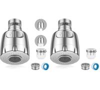 Vinabo Filtro Rubinetto Rocker Tap, 360° Swivel Sink, Bubbler Aerator, Water Saving Faucet Filter Regulator Spray Head Nozzle for Kitchen Bathroom, 2 Modes, Silver (Pack of 2)