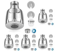 Vinabo Filtro Rubinetto Rocker Tap, 360° Swivel Sink, Bubbler Aerator, Water Saving Faucet Filter Regulator Spray Head Nozzle for Kitchen Bathroom, 2 Modes, Silver (Pack of 5)