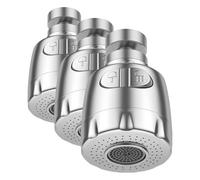 Vinabo Filtro Rubinetto Rocker Tap, 360° Swivel Sink, Bubbler Aerator, Water Saving Faucet Filter Regulator Spray Head Nozzle for Kitchen Bathroom, 2 Modes, Silver (Pack of 3)